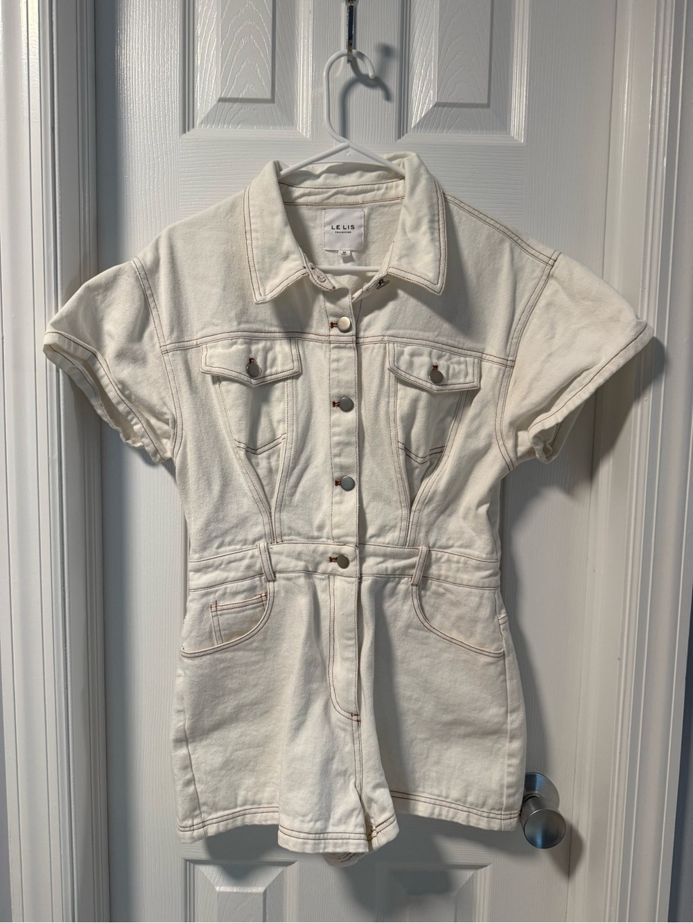 Le Lis Cream Denim Short Jumpsuit
